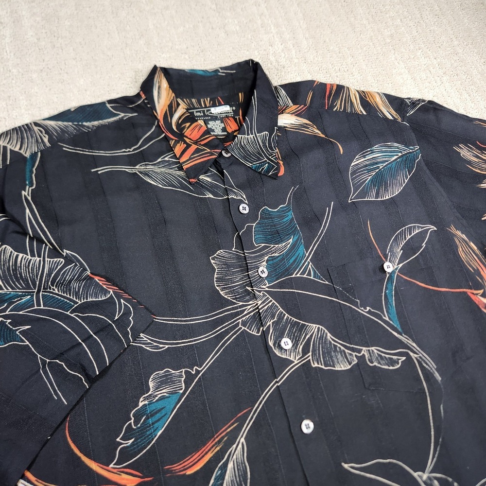Tori Richard Hawaiian Shirt Men XLT Black Floral 100% Silk Camp Button Up